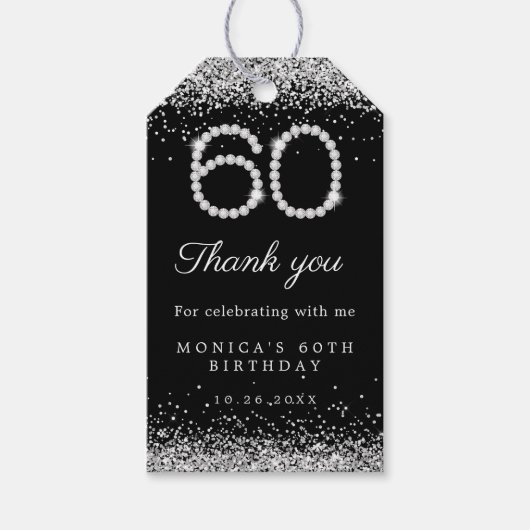 Elegant Diamonds 60ste Verjaardagsfeest Bedankt Cadeaulabel (Voorkant)