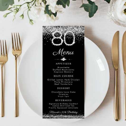 Elégant Diamonds 80e Anniversaire Dîner Menu Plat