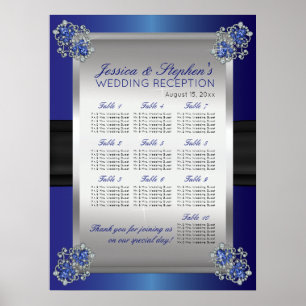 Elegant Diamonds Sapphire Wedding Seding Chart Poster