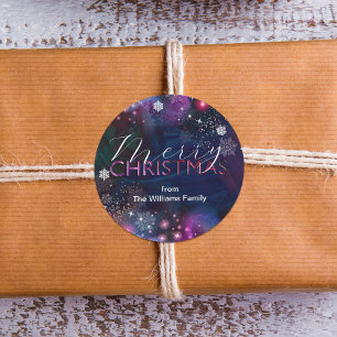 Elegant Diep Blauw Roze Winter Wonderland Kerstmis Ronde Sticker