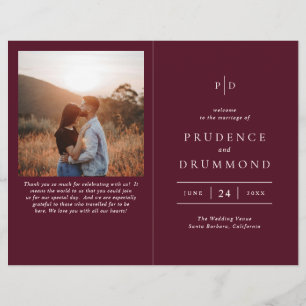 Elegant Diep Bourgondi Kleur Klassiek Trouwprogram Flyer
