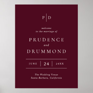 Elegant dieprood klassiek trouwontvangstbord poster