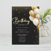 Élégant dîner d'anniversaire noir et or Invitation (Debout devant)