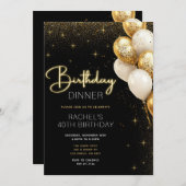 Élégant dîner d'anniversaire noir et or Invitation (Devant / Derrière)