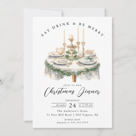 Élégant dîner de Noël de table Invitation (Devant)