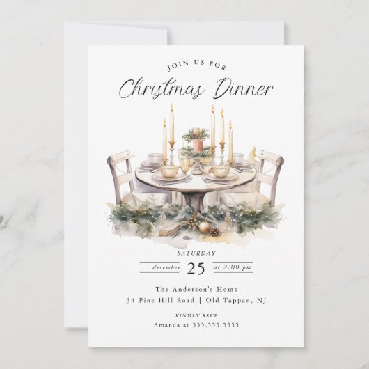 Élégant dîner de Noël de table Invitation (Devant)