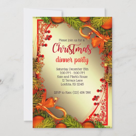 Élégant Dîner de Noël doré Invitation (Devant)