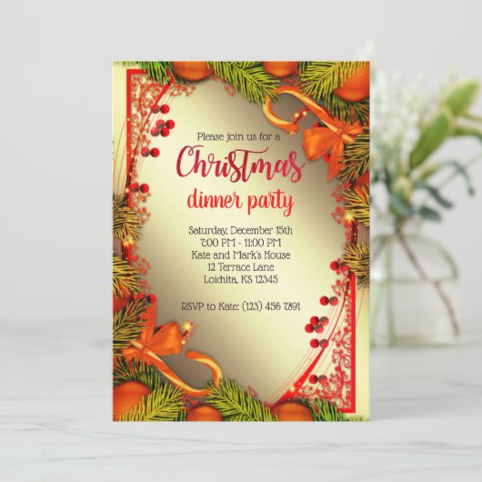 Élégant Dîner de Noël doré Invitation (Debout devant)