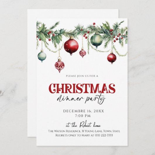 Élégant dîner de Noël Fête de fêtes Invitation (Devant / Derrière)