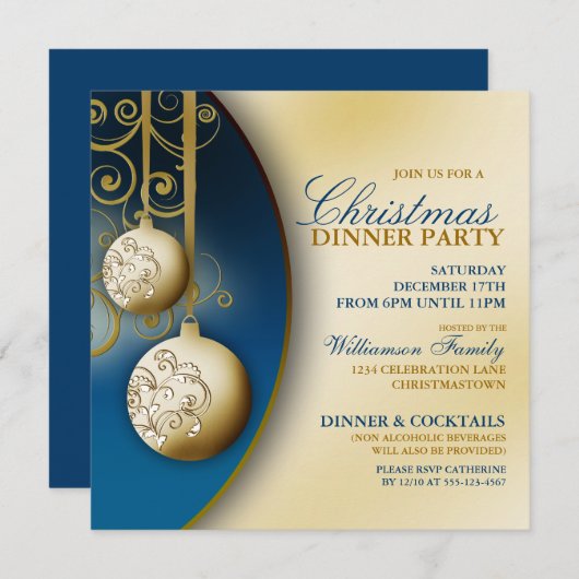 Élégant dîner de Noël Invitation (Devant / Derrière)