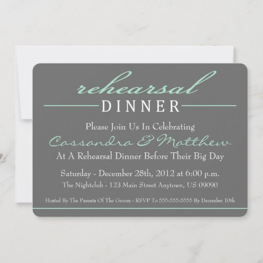 Élégant Dîner De Répétition Invitations De Soirée (Devant)