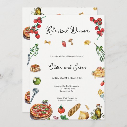 Élégant dîner de répétition italienne Invitation (Devant / Derrière)