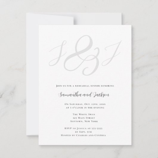 Élégant Dîner de répétition Monogramme Invitation (Devant)