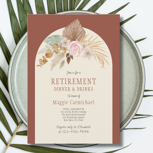Élégant Dîner de retraite Floral Boho Invitation