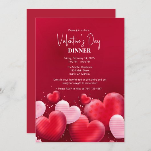 Élégant dîner de Saint Valentin Invitation (Devant / Derrière)