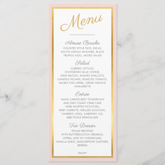 ELEGANT DINER MENU modern bruiloft goud bord roze (Voorkant)