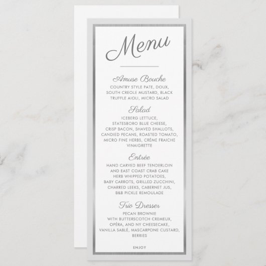 ELEGANT DINER MENU moderne receptie zilvergrijs (Voorkant / Achterkant)