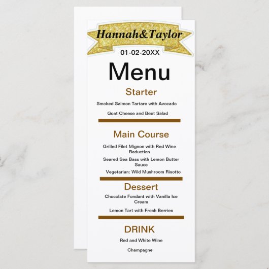 Elegant diner party menu sjabloon (Voorkant / Achterkant)