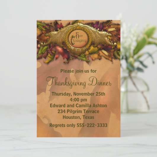 Élégant Dîner Thanksgiving Invitations (Debout devant)