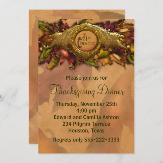 Élégant Dîner Thanksgiving Invitations (Devant / Derrière)