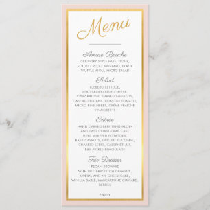 ELEGANT DINERMENU moderne bruiloft goud lichtroze Menu