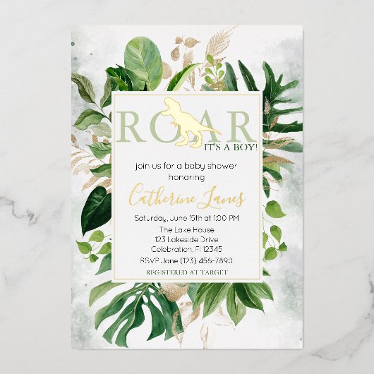 Elégant Dinosaur Boy Baby shower Invitation (Recto)