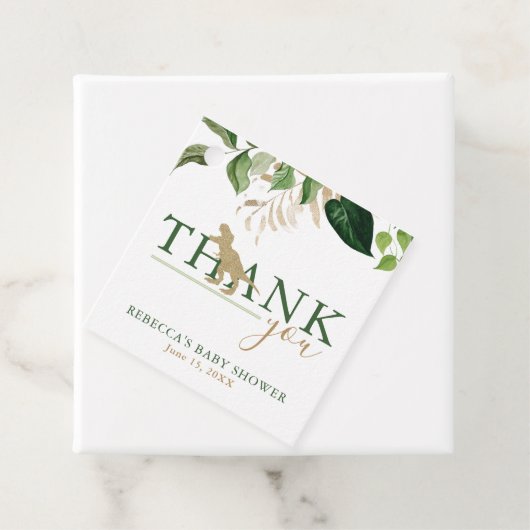 Elegant Dinosaur Green en Gold Baby shower Bedankjes Labels (In situ)