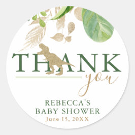 Elegant Dinosaur Green en Gold Baby shower Ronde Sticker