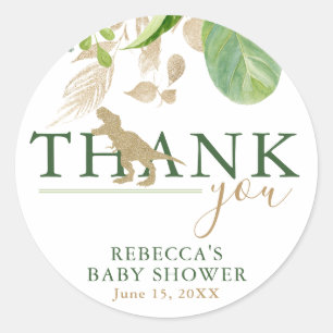 Elegant Dinosaur Green en Gold Baby shower Ronde Sticker