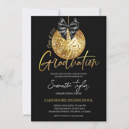 Elégant Disco ball Graduation Party Invitation (Devant)