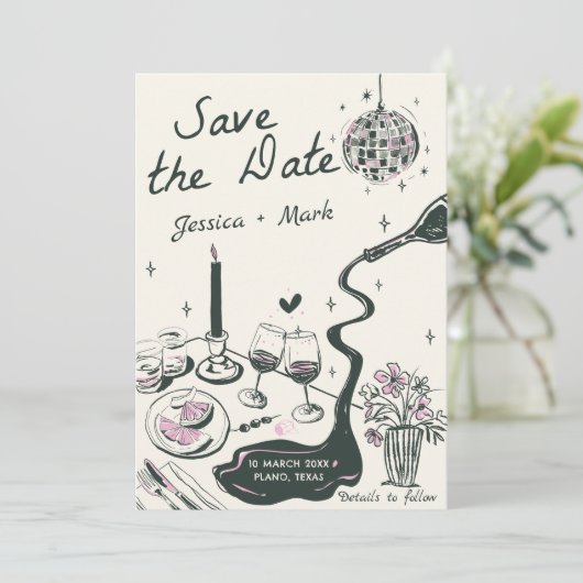 Elegant disco bruiloft Bewaar de datum Kaart (Staand voorkant)
