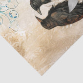 Elegant Distressed Teal Blue Gold Florals & Ravens Tissuepapier (Detail)