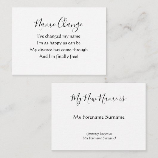 Elegant Divorce Name Change Enclosure Kaart (Voorkant / Achterkant)