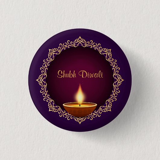 Elegant Diwali Diyas Paarse Ronde Button 3,2 Cm (Voorkant)