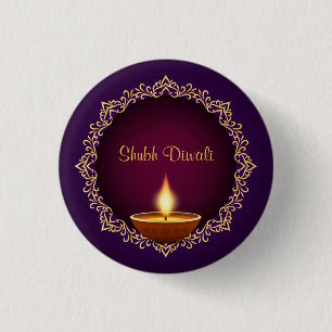 Elegant Diwali Diyas Paarse Ronde Button 3,2 Cm