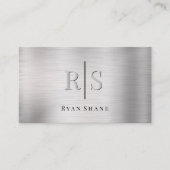 Elegant DIY 3-D Monogram & Blk Name Brushed Silver Visitekaartje (Voorkant)