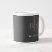 Elegant DIY Gray Monogram & White Name, Dark Grey Extra Grote Beker (Voorkant rechts)