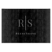 Elegant DIY Gray Monogram & Witte Naam, zwart Snijplank (Voorkant)