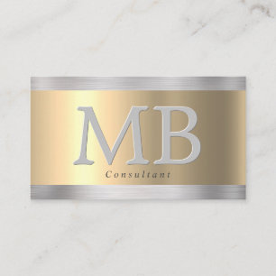 Elegant DIY-monogram, geel goud en geborsteld staa Visitekaartje