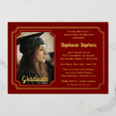Elegant Dk Red & Gold Photo Graduation Party  Folie Uitnodiging (Voorkant)