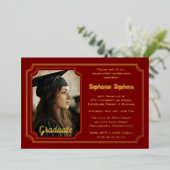 Elegant Dk Red & Gold Photo Graduation Party  Folie Uitnodiging (Staand Voorkant)