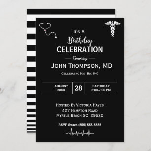 Elegant Doctor Birthday Party Black en White Kaart