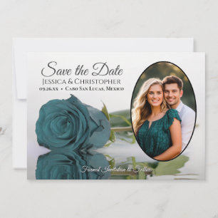 Elegant Donker Aqua Blauwgroen Roos Ovaal Foto Bru Save The Date