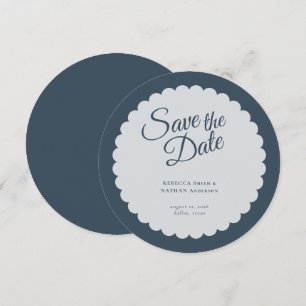 Elegant Donker Blauw Manuscript Scallop Weddenscha Save The Date