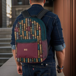 Elegant Donker Blauwgroen en Bourgogne Goud  Boeke Bedrukte Rugzak