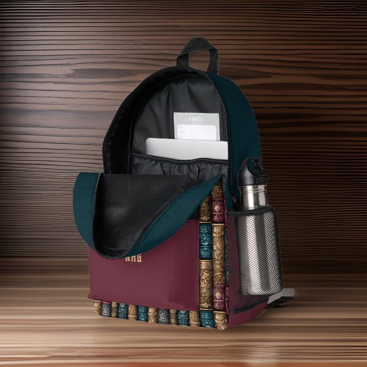 Elegant Donker Blauwgroen en Bourgogne Goud  Boeke Bedrukte Rugzak