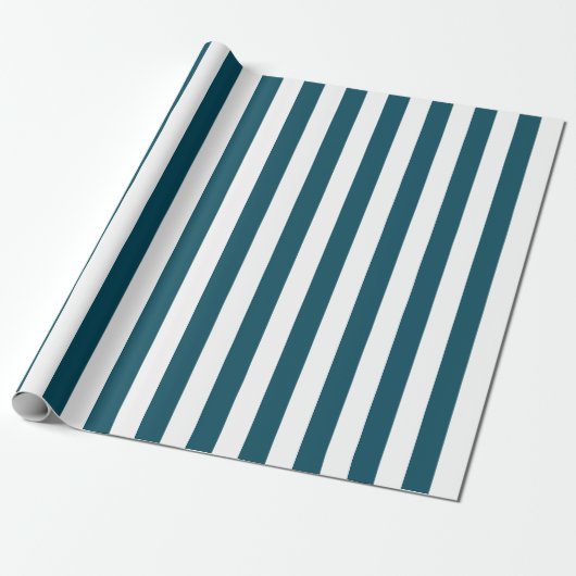 Elegant Donker Blauwgroen en Wit Gestreept Patroon Cadeaupapier (Uitgerold)