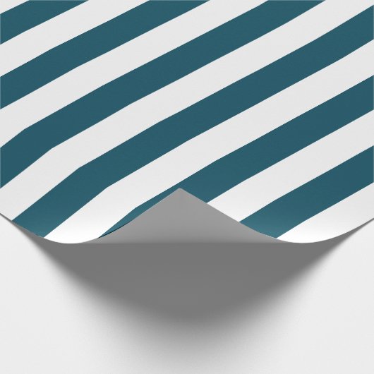 Elegant Donker Blauwgroen en Wit Gestreept Patroon Cadeaupapier (Hoek)