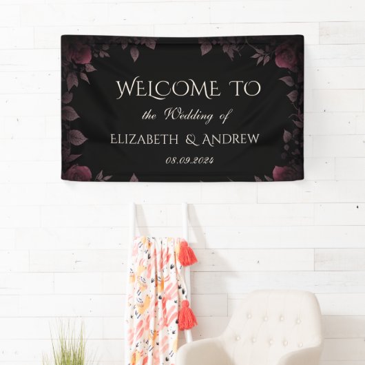 Elegant donker bordeaux Rozen zwart bruiloft Spandoek (Insitu)