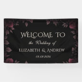 Elegant donker bordeaux Rozen zwart bruiloft Spandoek (Horizontaal)